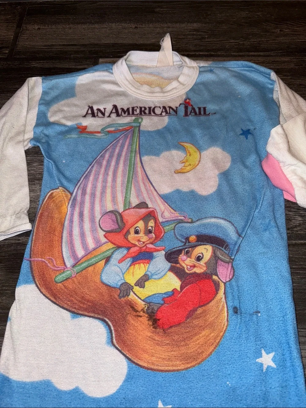 Vintage 1986 An American Tail Graphic Pajama Top Cartoon Sleepwear x2